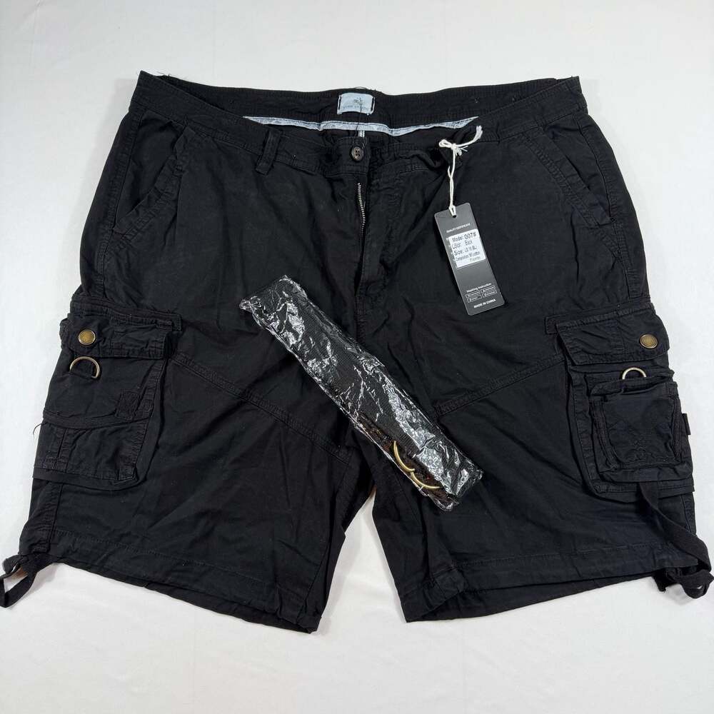 Four Steeds Model 007# Black Belted Cargo Shorts with Multi-Pockets